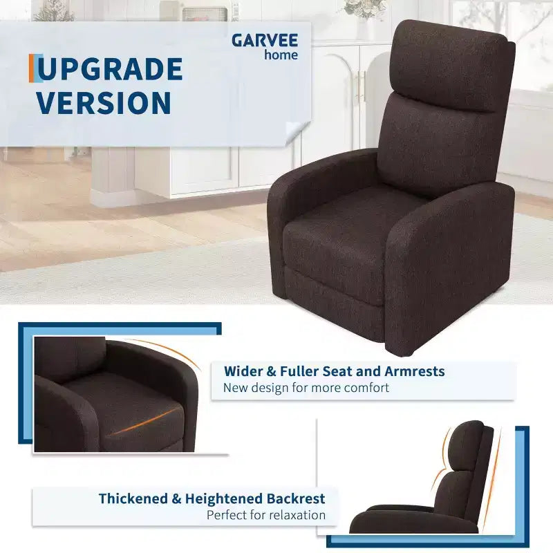 Comfortable Adult Recliner Chair  Manual Adjustable with Tall Back, Wide Arms & Side Pocket for Living Room Home Theater
