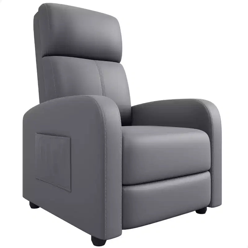 Fauteuil inclinable confortable pour adulte, réglable manuellement avec dossier haut, accoudoirs larges et poche latérale pour salon ou cinéma maison