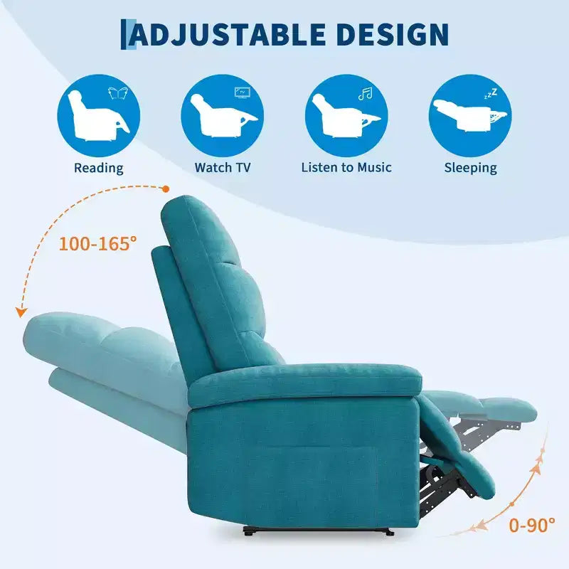 GustoWave Fabric Manual Recliner with Side Pocket, Adjustable Single Sofa with Ergonomic Back Support for Nursery