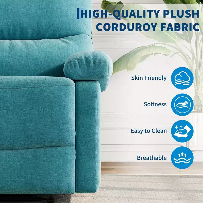 GustoWave Fabric Manual Recliner with Side Pocket, Adjustable Single Sofa with Ergonomic Back Support for Nursery