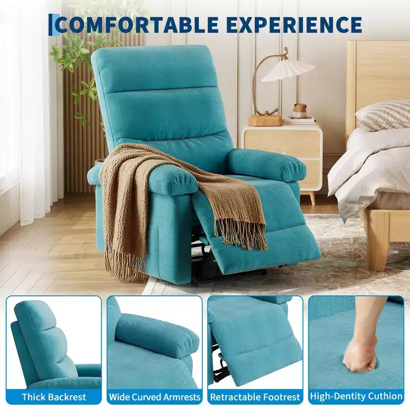 GustoWave Fabric Manual Recliner with Side Pocket, Adjustable Single Sofa with Ergonomic Back Support for Nursery