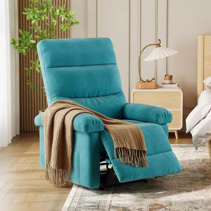 GustoWave Fabric Manual Recliner with Side Pocket, Adjustable Single Sofa with Ergonomic Back Support for Nursery