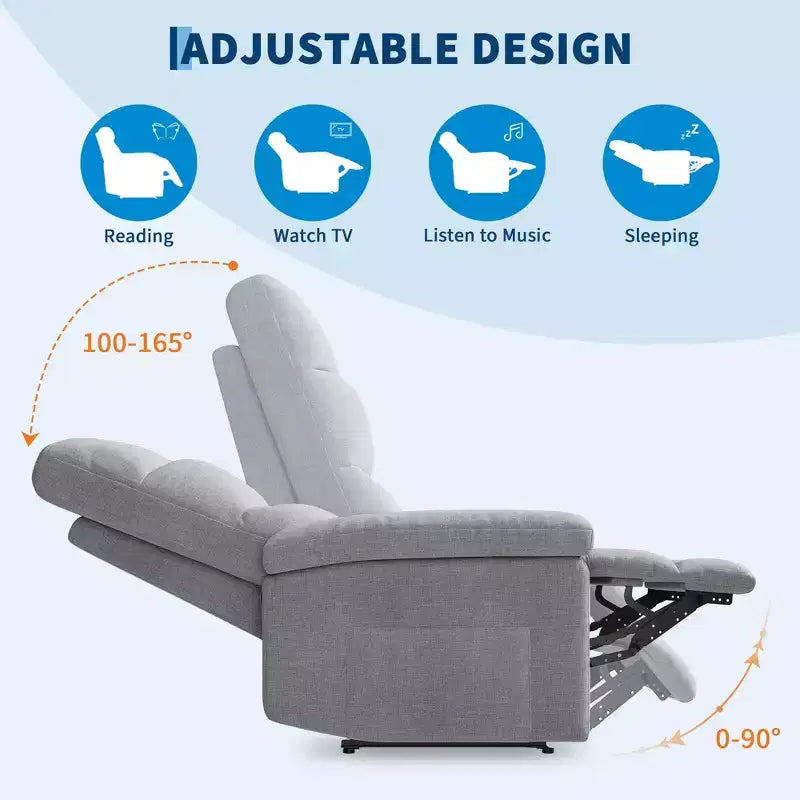 GustoWave Fabric Manual Recliner with Side Pocket, Adjustable Single Sofa with Ergonomic Back Support for Nursery
