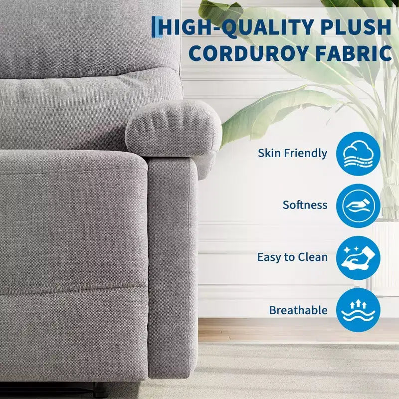 GustoWave Fabric Manual Recliner with Side Pocket, Adjustable Single Sofa with Ergonomic Back Support for Nursery