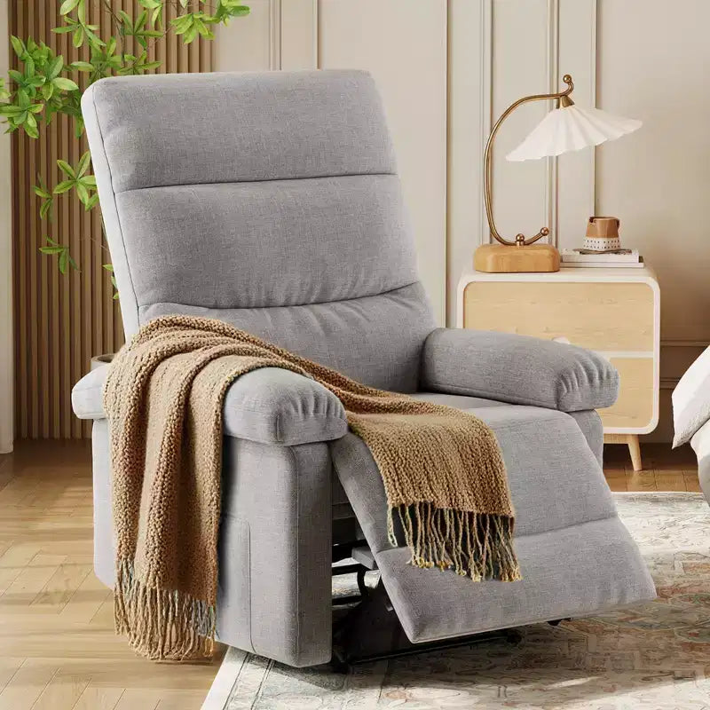 GustoWave Fabric Manual Recliner with Side Pocket, Adjustable Single Sofa with Ergonomic Back Support for Nursery