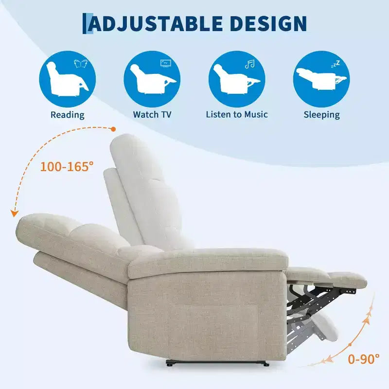 GustoWave Fabric Manual Recliner with Side Pocket, Adjustable Single Sofa with Ergonomic Back Support for Nursery