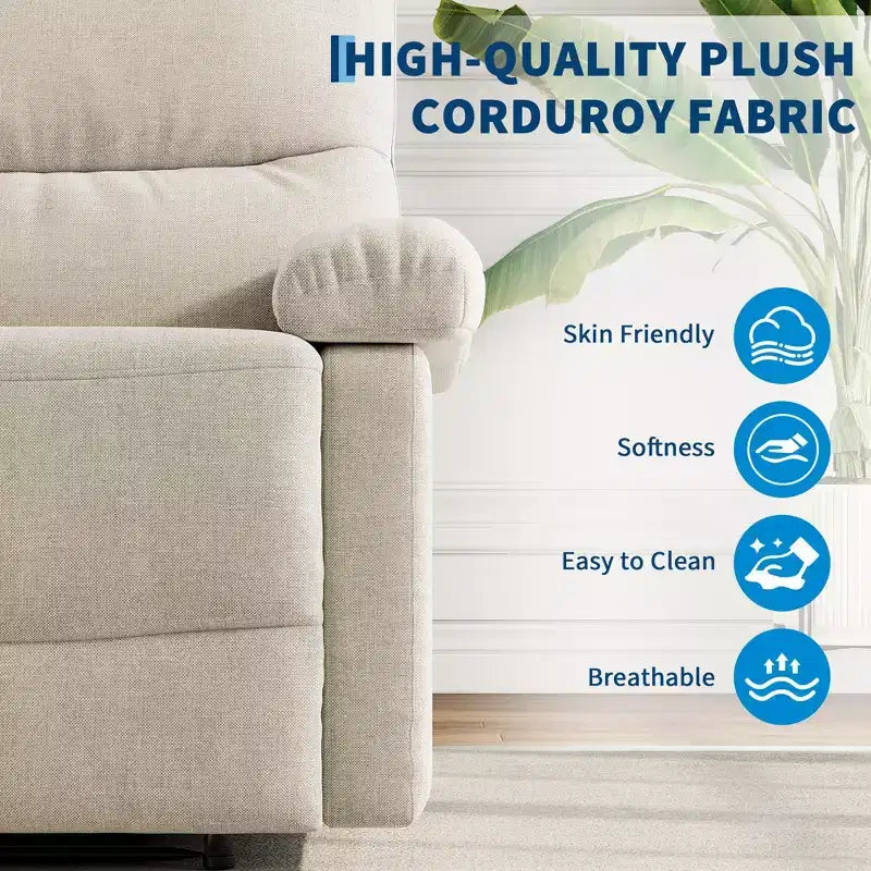 GustoWave Fabric Manual Recliner with Side Pocket, Adjustable Single Sofa with Ergonomic Back Support for Nursery