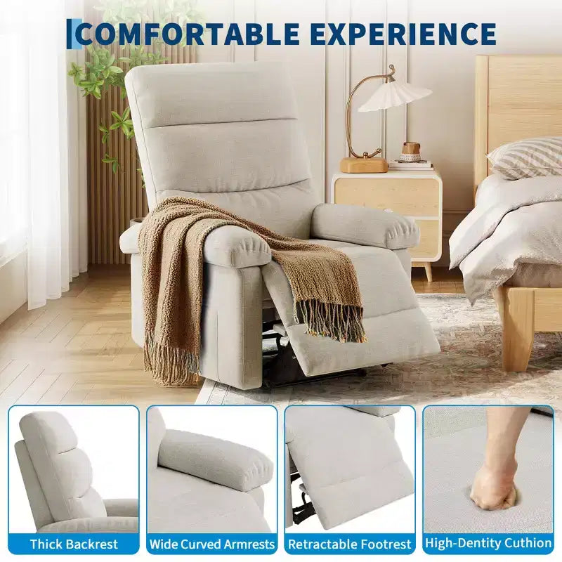 GustoWave Fabric Manual Recliner with Side Pocket, Adjustable Single Sofa with Ergonomic Back Support for Nursery