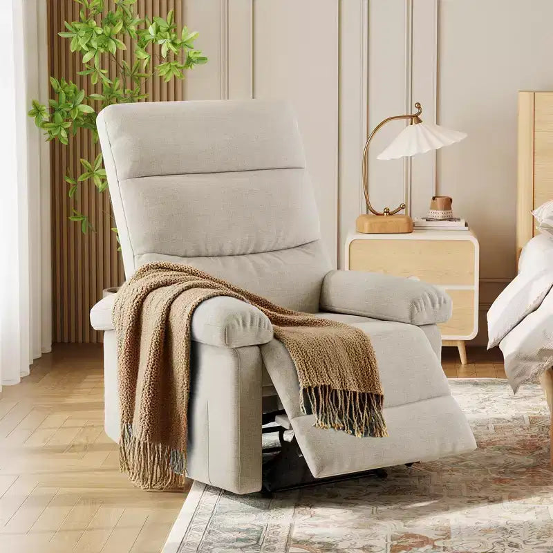 GustoWave Fabric Manual Recliner with Side Pocket, Adjustable Single Sofa with Ergonomic Back Support for Nursery