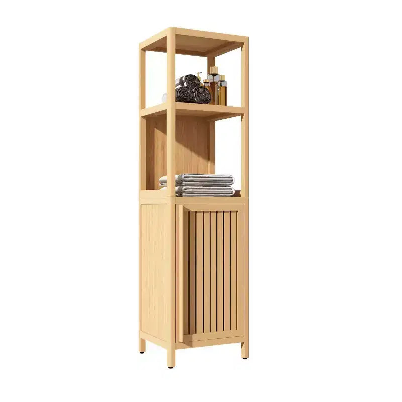 Okak Bamboo Bathroom Storage Cabinet, Multifunctional Freestanding Cabinet with 2 Shelves&1 Door, Bathroom & Kitchen Organizer