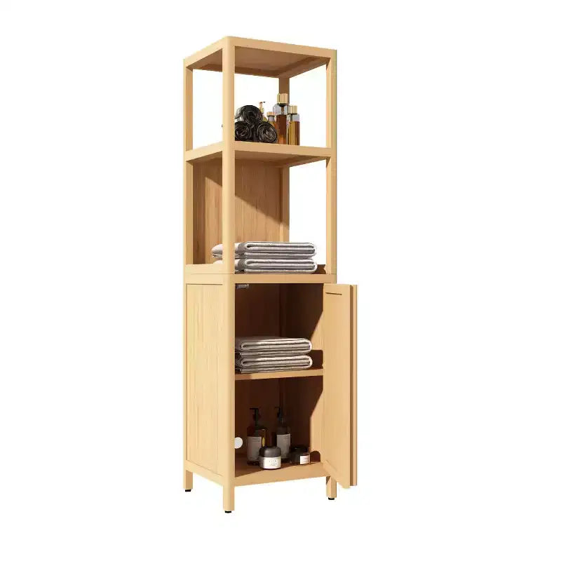 Okak Bamboo Bathroom Storage Cabinet, Multifunctional Freestanding Cabinet with 2 Shelves&1 Door, Bathroom & Kitchen Organizer