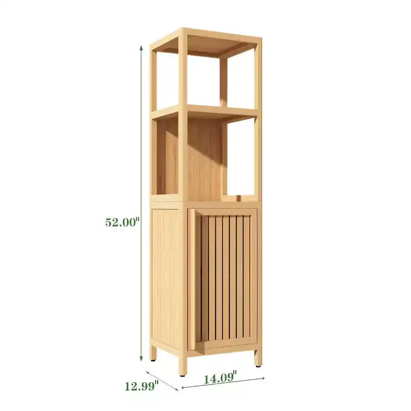 Okak Bamboo Bathroom Storage Cabinet, Multifunctional Freestanding Cabinet with 2 Shelves&1 Door, Bathroom & Kitchen Organizer