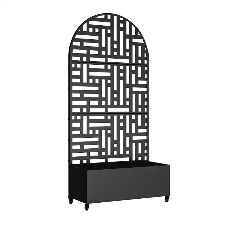 MAYEERTY Planter Box with Trellis Iron Black Arch Helen Street 01 Style 72x35x16in 3-Piece Set