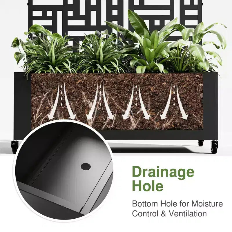 MAYEERTY Planter Box with Trellis Iron Black Arch Helen Street 01 Style 72x35x16in 3-Piece Set