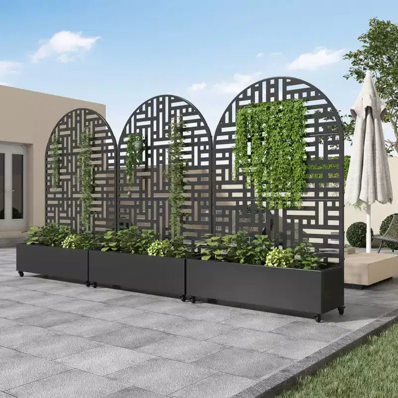 MAYEERTY Planter Box with Trellis Iron Black Arch Helen Street 01 Style 72x35x16in 3-Piece Set