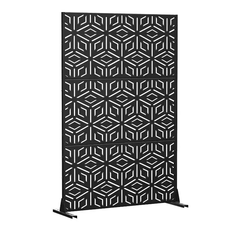 MAYEERTY Room Divider Screen Francis Rice Pattern Black Galvanized Sheet 72x47x2in 3-Piece Set 3-Piece Set