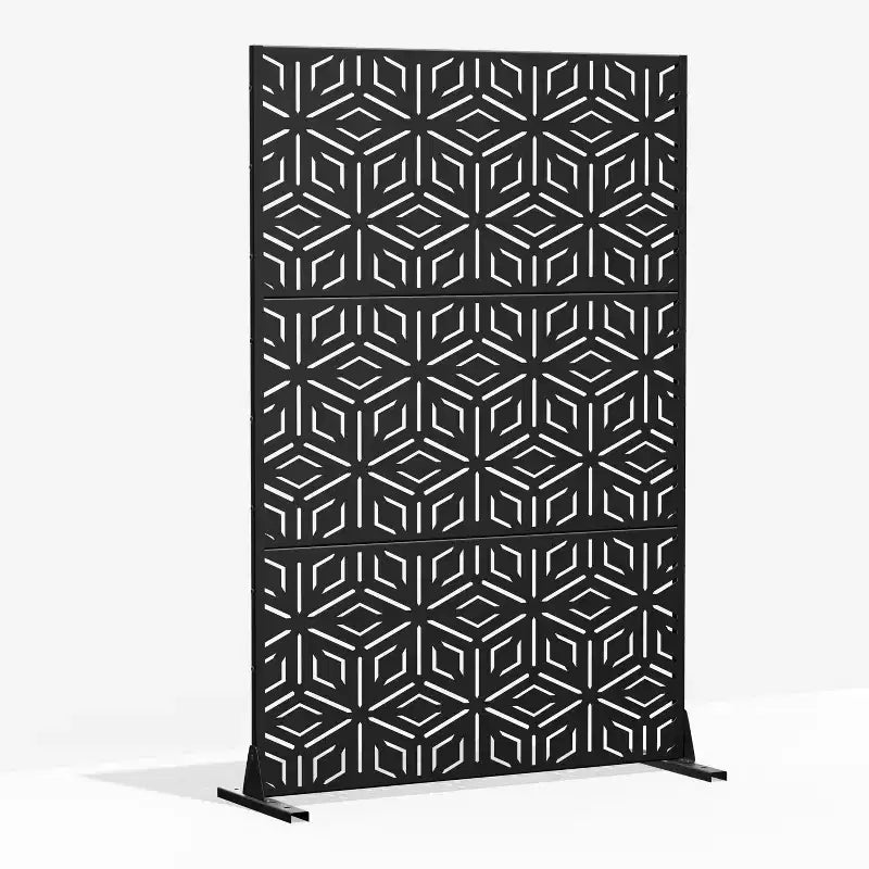 MAYEERTY Room Divider Screen Francis Rice Pattern Black Galvanized Sheet 72x47x2in 3-Piece Set 3-Piece Set