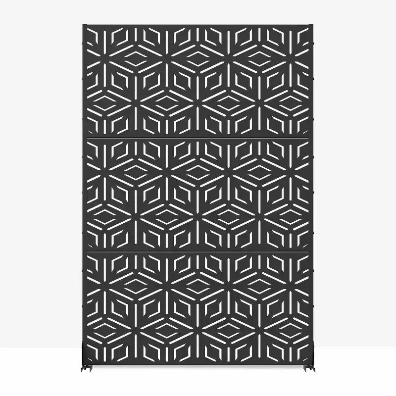 MAYEERTY Room Divider Screen Francis Rice Pattern Black Galvanized Sheet 72x47x2in 3-Piece Set 3-Piece Set