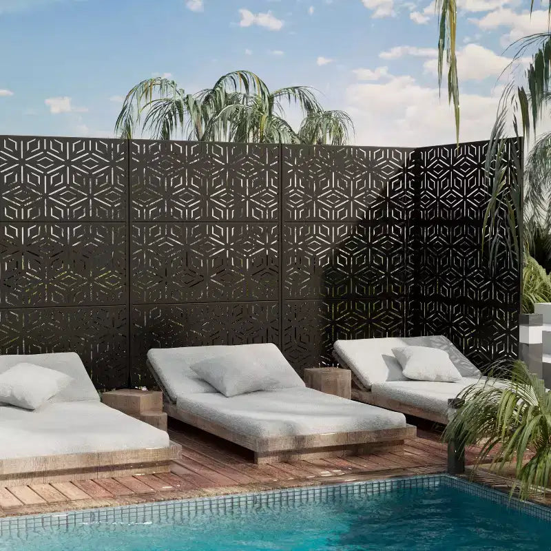 MAYEERTY Room Divider Screen Francis Rice Pattern Black Galvanized Sheet 72x47x2in 3-Piece Set 3-Piece Set