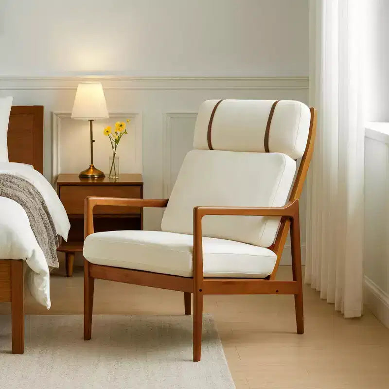 Homy Casa Mid-Century Modern Accent Chair with Solid Wood Frame and Padded Cushions, for Living Room or Reading Corner, Beige