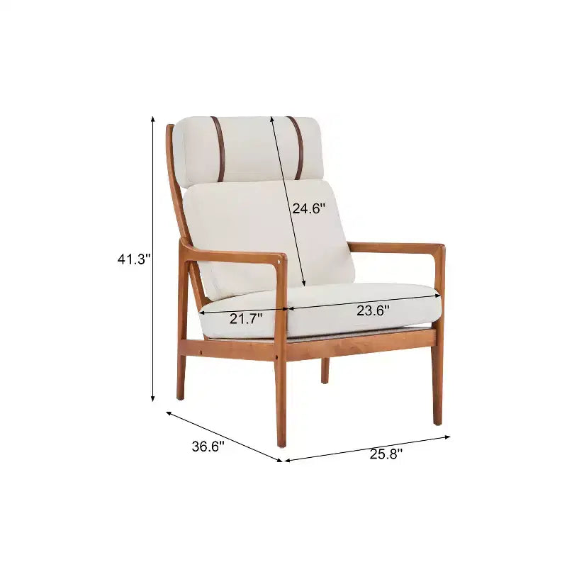 Homy Casa Mid-Century Modern Accent Chair with Solid Wood Frame and Padded Cushions, for Living Room or Reading Corner, Beige