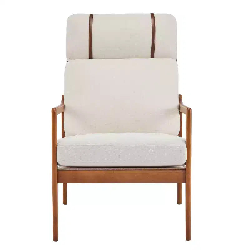 Homy Casa Mid-Century Modern Accent Chair with Solid Wood Frame and Padded Cushions, for Living Room or Reading Corner, Beige