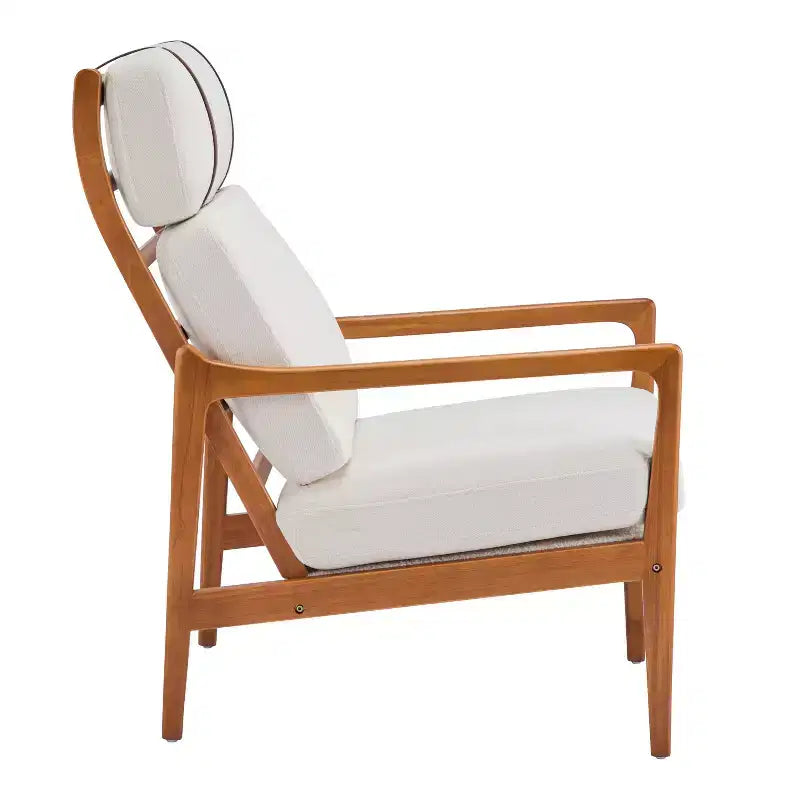 Homy Casa Mid-Century Modern Accent Chair with Solid Wood Frame and Padded Cushions, for Living Room or Reading Corner, Beige
