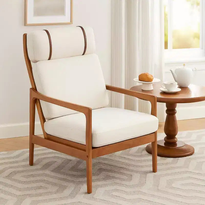 Homy Casa Mid-Century Modern Accent Chair with Solid Wood Frame and Padded Cushions, for Living Room or Reading Corner, Beige