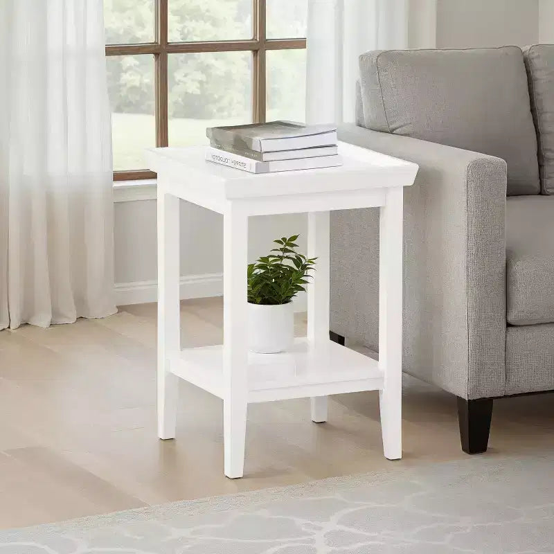 HomeStock 26 in.H White Color Rectangle Wood Table Top End Table 1 -piece
