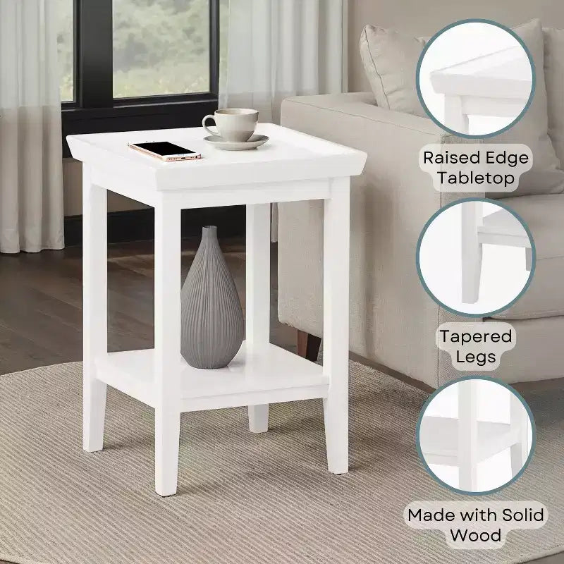 HomeStock 26 in.H White Color Rectangle Wood Table Top End Table 1 -piece