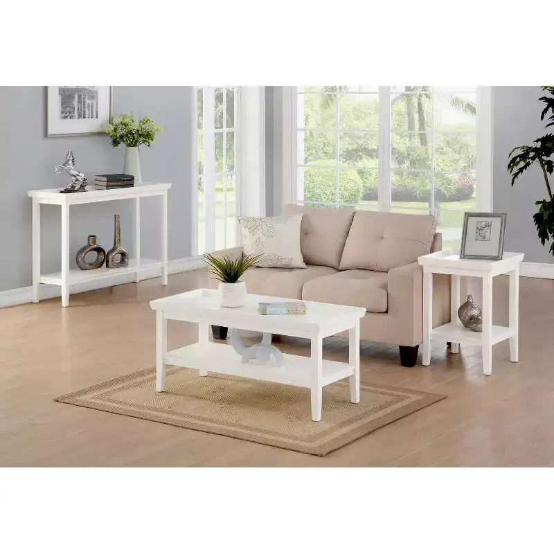 HomeStock 26 in.H White Color Rectangle Wood Table Top End Table 1 -piece