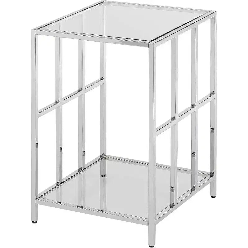 HomeStock 24 in.H Silver Color Rectangle Glass Table Top End Table 1 -piece