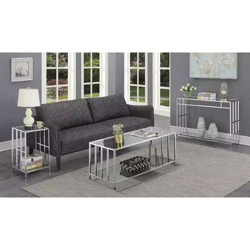 HomeStock 24 in.H Silver Color Rectangle Glass Table Top End Table 1 -piece