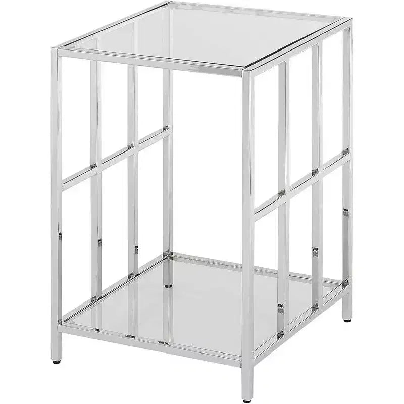 HomeStock 24 in.H Silver Color Rectangle Glass Table Top End Table 1 -piece