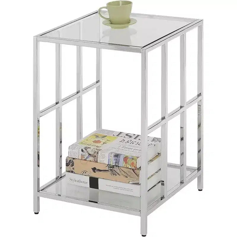 HomeStock 24 in.H Silver Color Rectangle Glass Table Top End Table 1 -piece