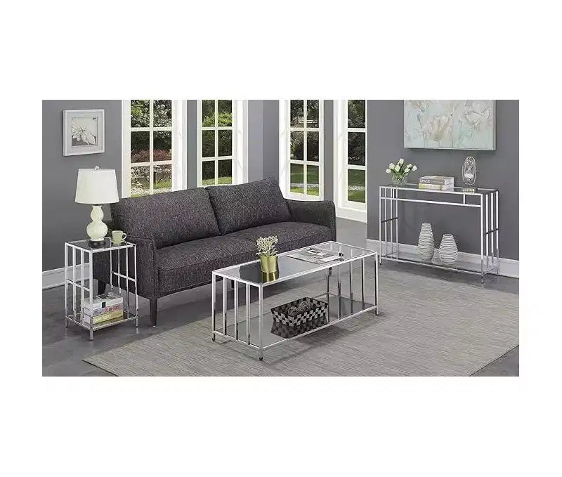 HomeStock 24 in.H Silver Color Rectangle Glass Table Top End Table 1 -piece