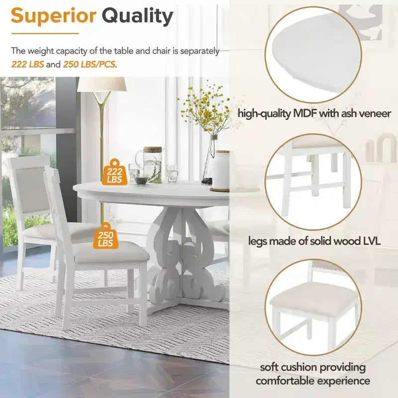 GDFStudio Ford 5 Piece Dining Set with Extendable Table and Upholstered Chairs