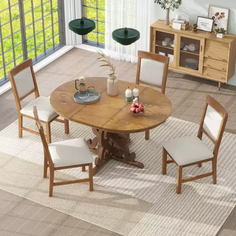 GDFStudio Ford 5 Piece Dining Set with Extendable Table and Upholstered Chairs