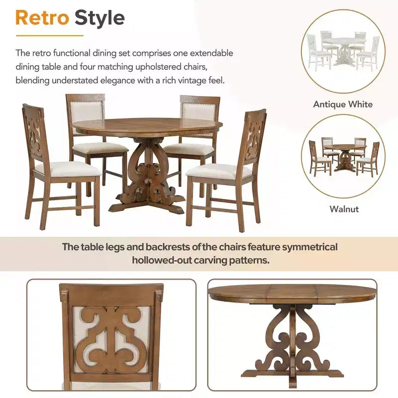 GDFStudio Ford 5 Piece Dining Set with Extendable Table and Upholstered Chairs