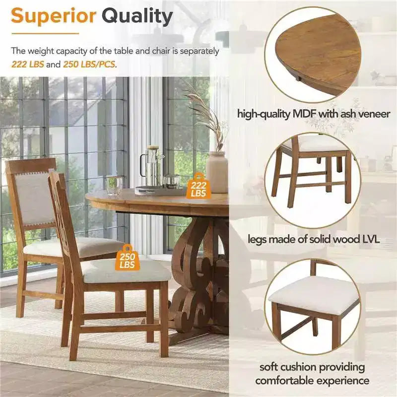 GDFStudio Ford 5 Piece Dining Set with Extendable Table and Upholstered Chairs