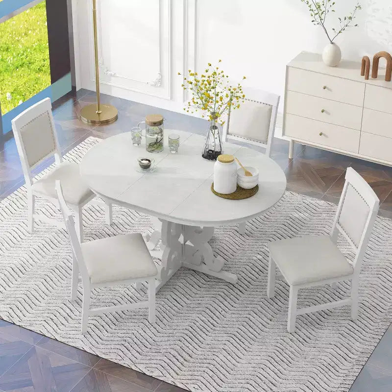 GDFStudio Ford 5 Piece Dining Set with Extendable Table and Upholstered Chairs