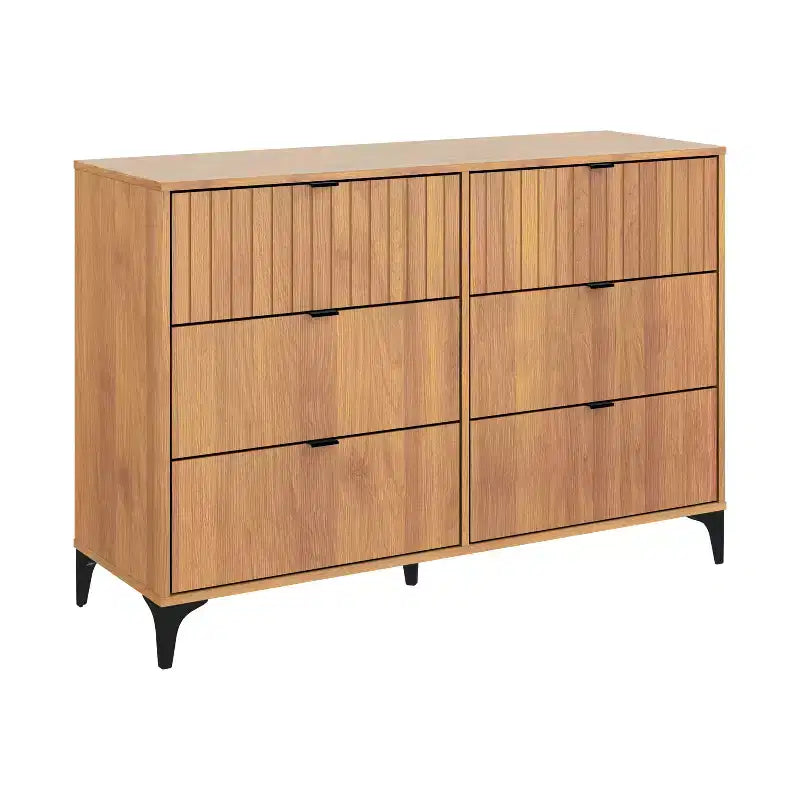 Galano Zaffy 6 Drawer Dresser (Interlock) - Amber Walnut