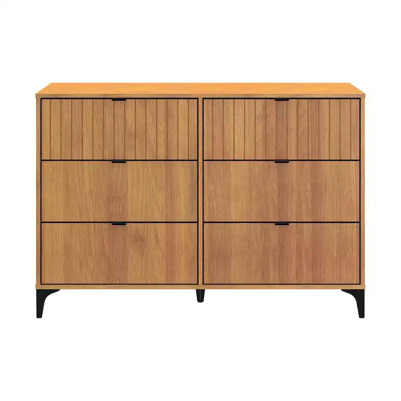 Galano Zaffy 6 Drawer Dresser (Interlock) - Amber Walnut