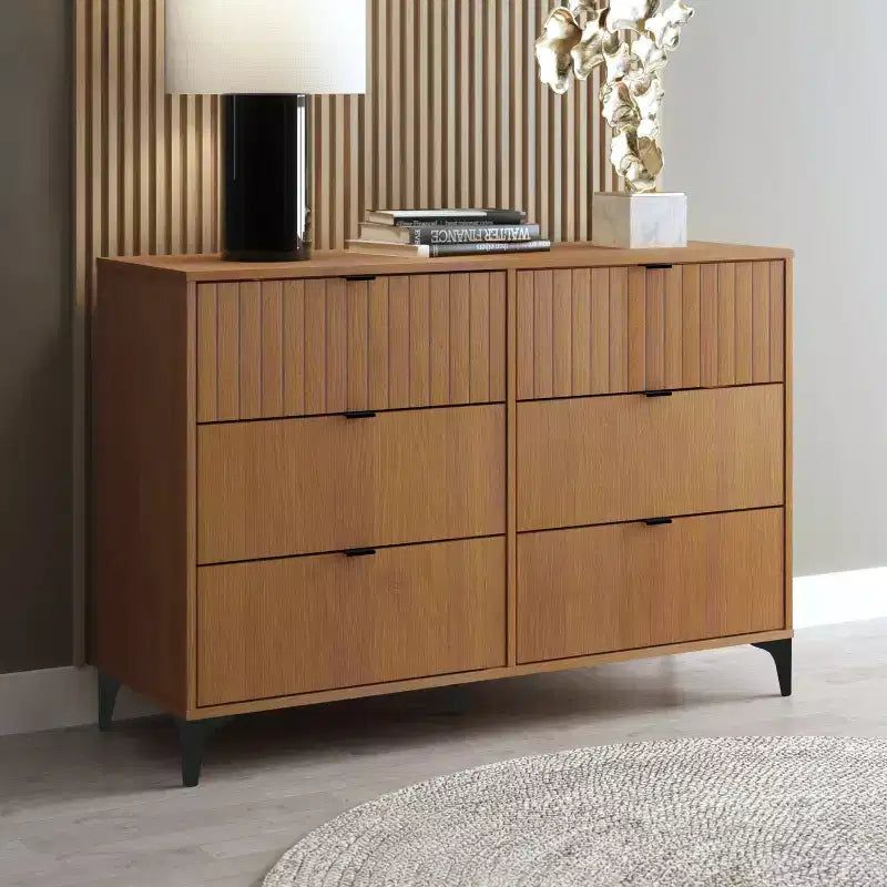 Galano Zaffy 6 Drawer Dresser (Interlock) - Amber Walnut