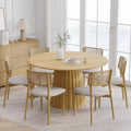 PexFix 52 Wood Round Dining Table Kitchen Table for 4-6 with Arc-Shaped Edge Top & Textured Tapered Base for Living/Dining Room Coffee Office Natural