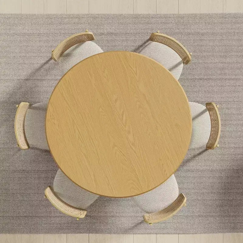 PexFix 52 Wood Round Dining Table Kitchen Table for 4-6 with Arc-Shaped Edge Top & Textured Tapered Base for Living/Dining Room Coffee Office Natural