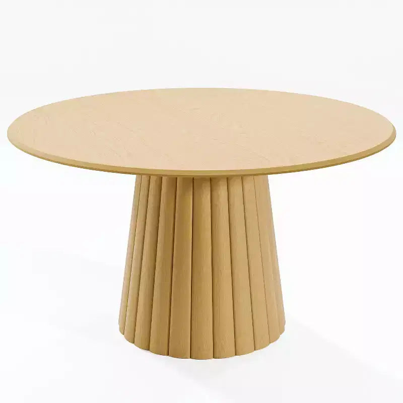 PexFix 52 Wood Round Dining Table Kitchen Table for 4-6 with Arc-Shaped Edge Top & Textured Tapered Base for Living/Dining Room Coffee Office Natural