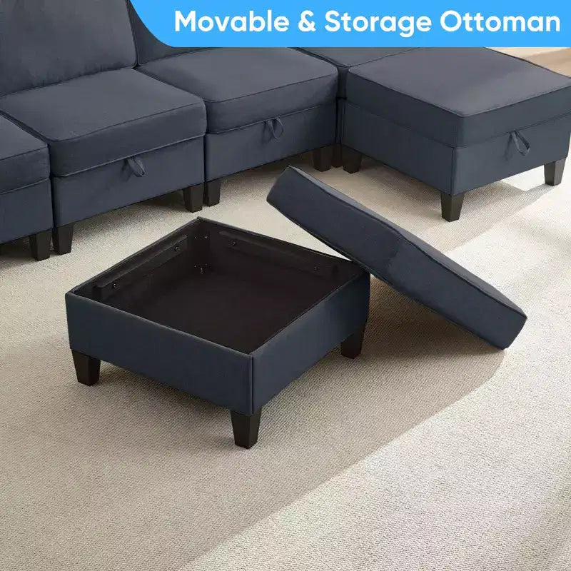 Mjkone Flexible Combination 4-Seater Modular Sofa with Ottomans,Linen Convertible Sleeper Sofa Bed with Storage Space