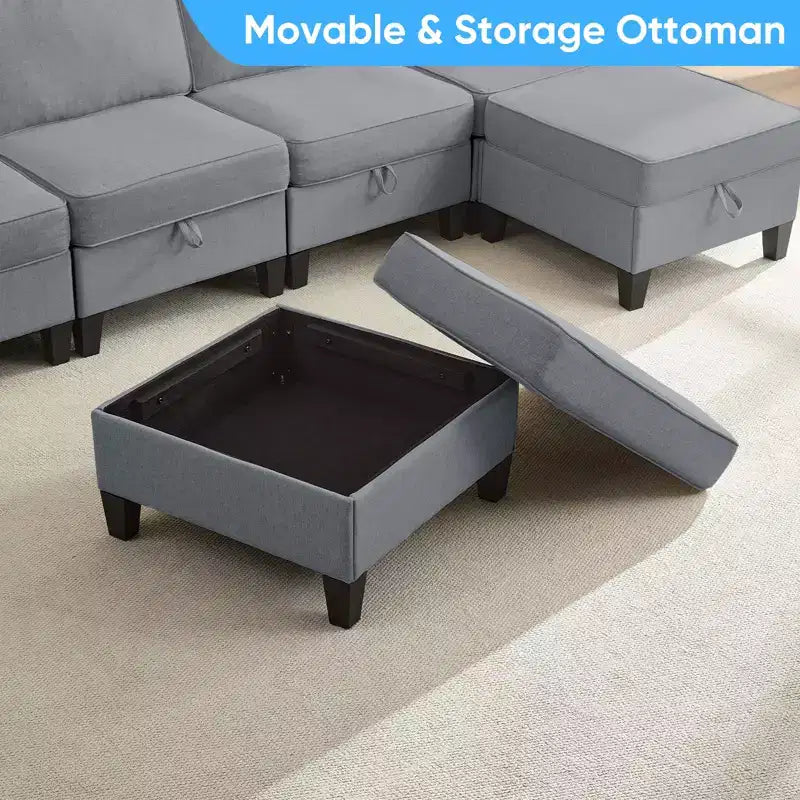 Mjkone Flexible Combination 4-Seater Modular Sofa with Ottomans,Linen Convertible Sleeper Sofa Bed with Storage Space