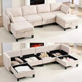 Mjkone Flexible Combination 4-Seater Modular Sofa with Ottomans,Linen Convertible Sleeper Sofa Bed with Storage Space